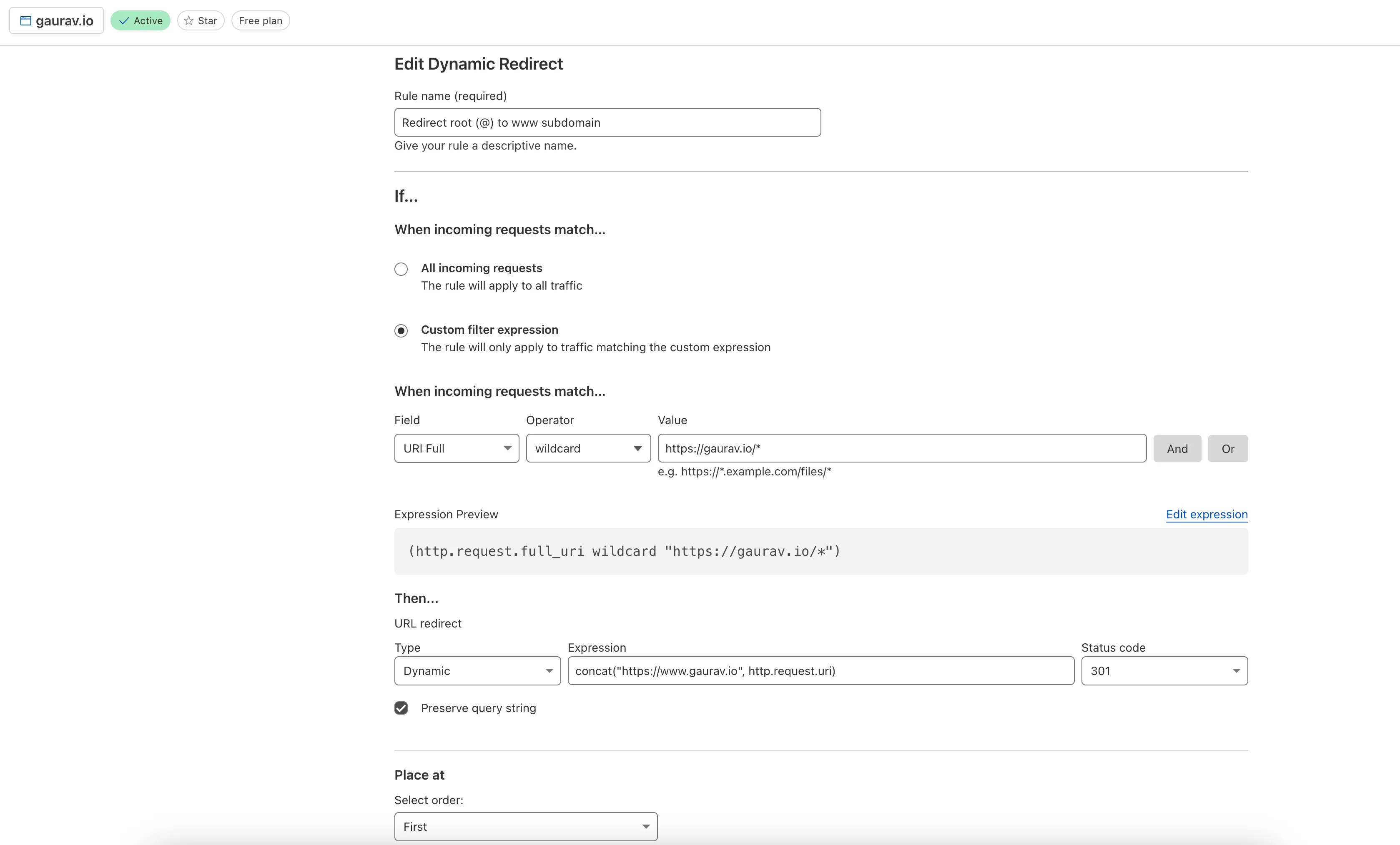 CloudFlare Domain Redirect Rule